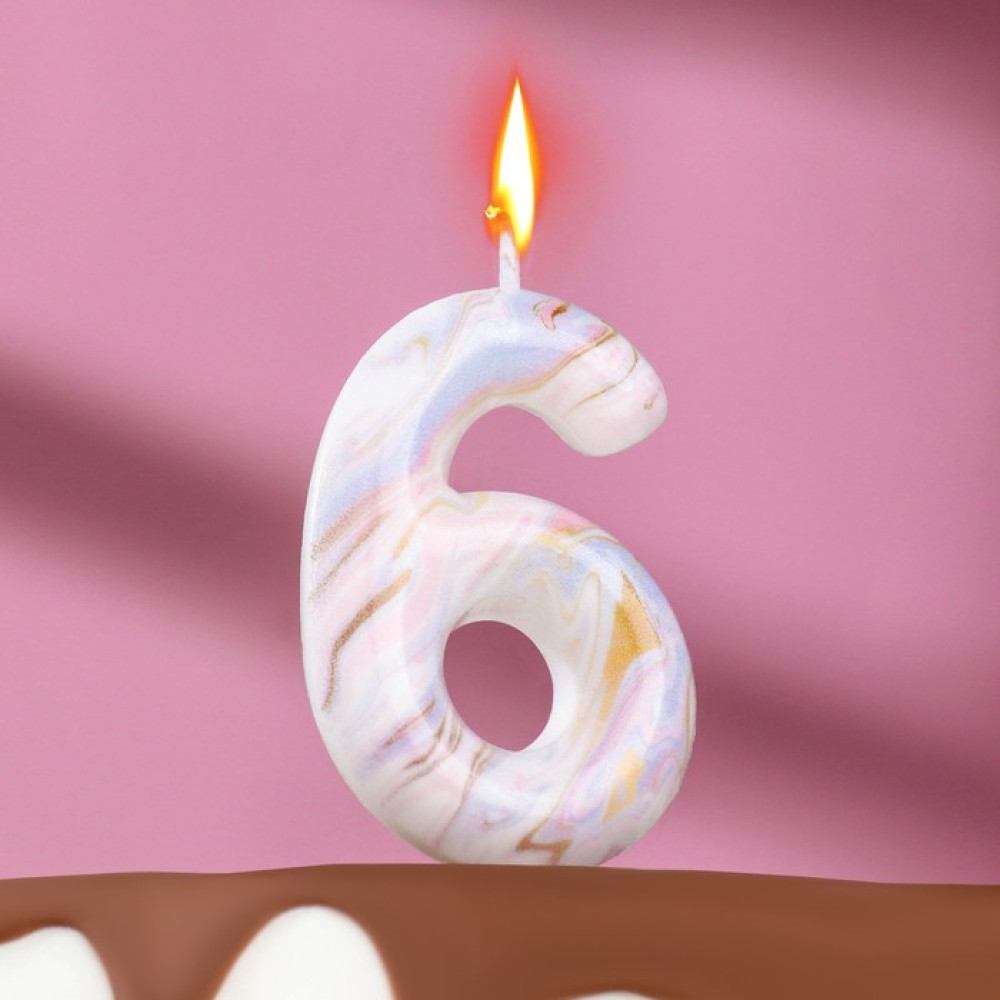 Свеча в торт ''Белый мрамор'', цифра ''6'', 5,5 см, Китай - фото1 Свеча в торт ''Белый мрамор'', цифра ''6'', 5,5 см, Китай - фото1