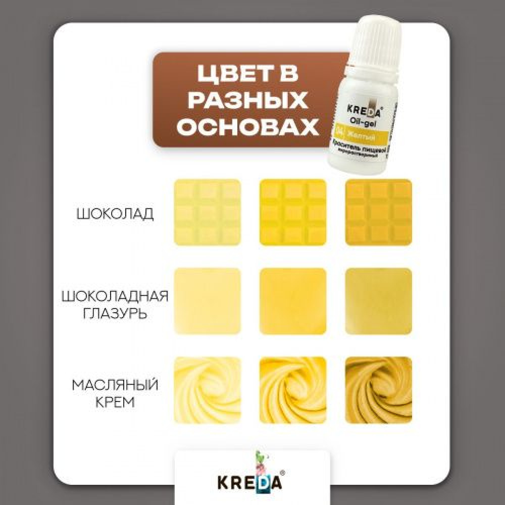 Пищевой краситель ЖЕЛТЫЙ 10 мл KREDA Oil-gell Россия - фото2