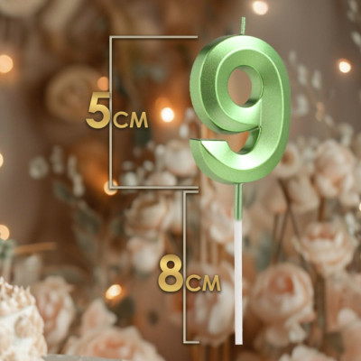 Свеча в торт на шпажке «Грань», цифра ''9'' ,изумруд, 5 см Китай - фото1