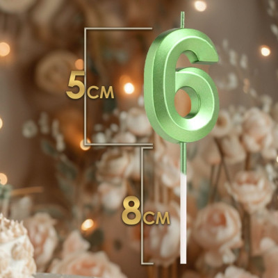 Свеча в торт на шпажке «Грань», цифра ''6'',изумруд, 5 см Китай - фото1