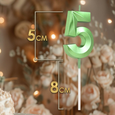 Свеча в торт на шпажке «Грань», цифра ''5'', изумруд, 5 см Китай - фото1