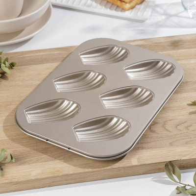 Форма для выпечки с а/п покрытием 26,5х18,5х2,5 см ''Голд'' 6 ячеек - фото2 Форма для выпечки с а/п покрытием 26,5х18,5х2,5 см ''Голд'' 6 ячеек - фото2