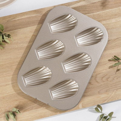 Форма для выпечки с а/п покрытием 26,5х18,5х2,5 см ''Голд'' 6 ячеек - фото1 Форма для выпечки с а/п покрытием 26,5х18,5х2,5 см ''Голд'' 6 ячеек - фото1