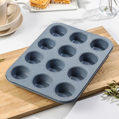 Форма для выпечки с а/п покрытием 35х27х3 см ''Мрамор. Круг'' 12 ячеек, Китай - фото1 Форма для выпечки с а/п покрытием 35х27х3 см ''Мрамор. Круг'' 12 ячеек, Китай - фото1