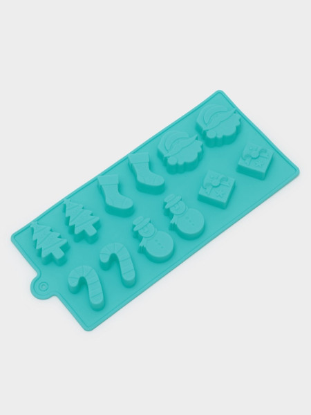 Форма для конд. украшений 12 ячеек 21,5х10х1,5 см ''Новый год'', бирюзовый, Китай - фото1