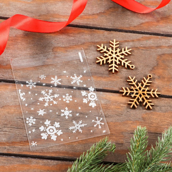 Пакет БОПП с липкой лентой, ''Снежинки'', 10*10+3см.,Китай - фото1