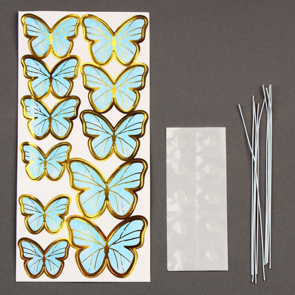 Набор для украшения «Бабочки»,11шт., цвет голубой, Китай - фото1