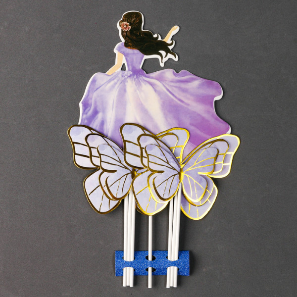 Набор для украшения "Девушка с бабочками", набор 7 шт, цвет фиолетовый,Китай - фото1