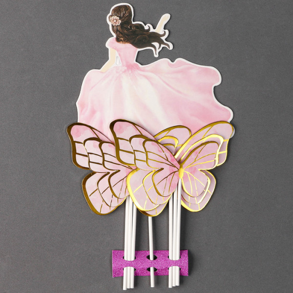 Набор для украшения ''Девушка с бабочками'', набор 7 шт, цвет розовый,Китай - фото1