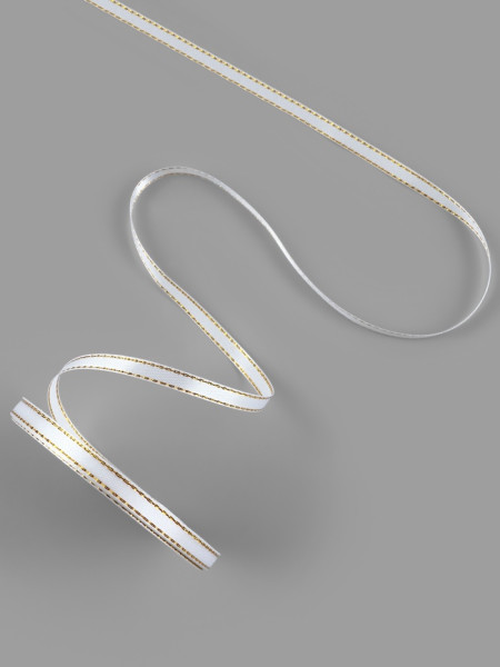 Лента атласная 6мм*25±1ярд(23м±1м) золотые нити №01 белый,Китай - фото2