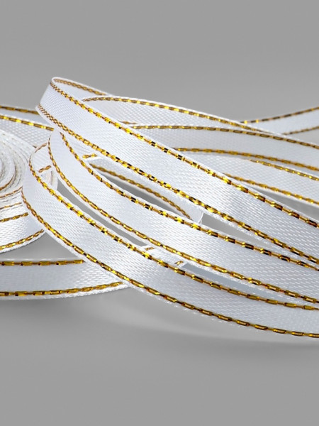 Лента атласная 6мм*25±1ярд(23м±1м) золотые нити №01 белый,Китай - фото1