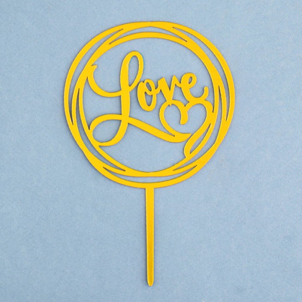 Топпер love, круг с сердцем, золото, Китай - фото1