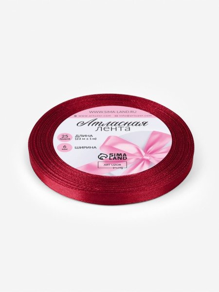 Лента атласная 6мм (23м+-1м) бордовый №37 Китай - фото1