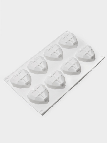 Форма для выпечки и муссовых десертов 8 ячеек 29х17х2 см ''Сердце'', цвет белый,Китай - фото1