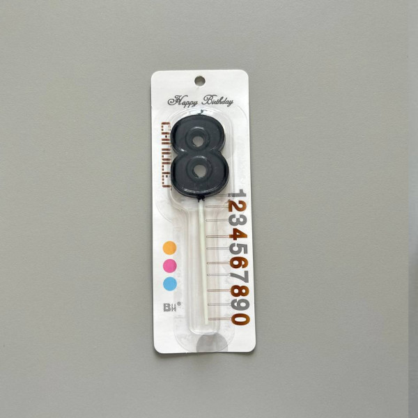 Свеча в торт на шпажке ЦИФРА 8, черный, SG-CC-NB, Китай - фото1