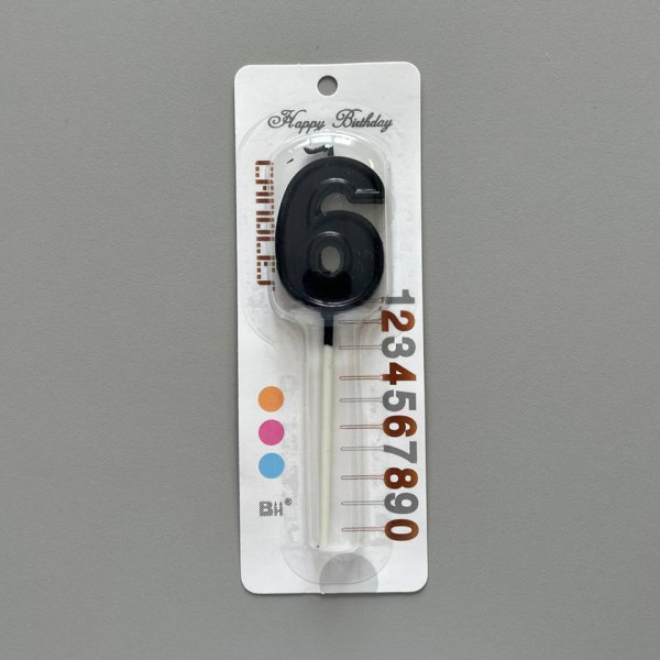 Свеча в торт на шпажке ЦИФРА 6, черный, SG-CC-NB, Китай - фото1