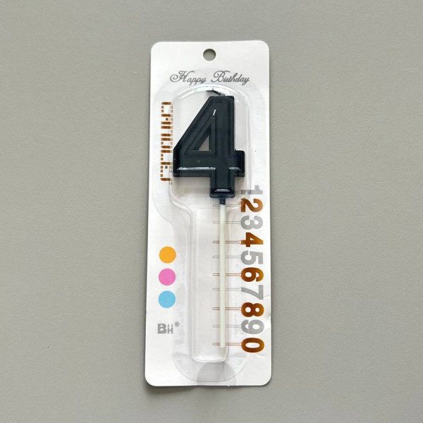 Свеча в торт на шпажке ЦИФРА 4, черный, SG-CC-NB, Китай - фото1