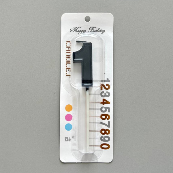 Свеча в торт на шпажке ЦИФРА 1, черный, SG-CC-NB, Китай - фото1