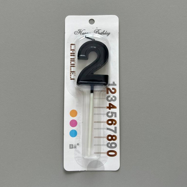 Свеча в торт на шпажке ЦИФРА 2, черный, SG-CC-NB, Китай - фото1