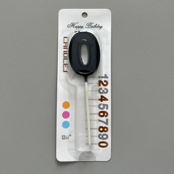 Свеча в торт на шпажке ЦИФРА 0, черный, SG-CC-NB, Китай - фото1