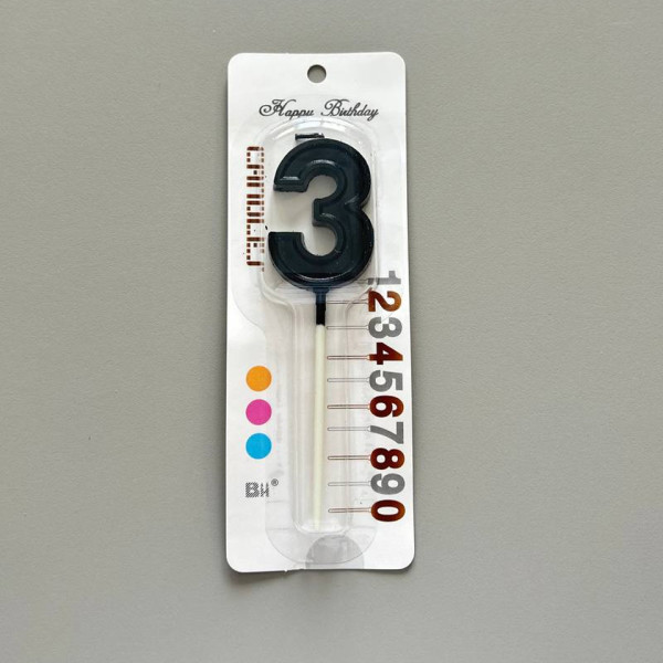 Свеча в торт на шпажке ЦИФРА 3, черный, SG-CC-NB, Китай - фото1