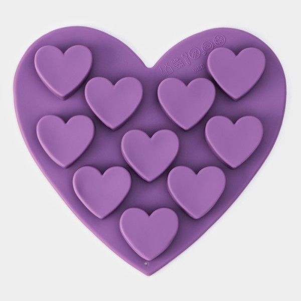 Форма для конд. украшений 10 ячеек 15х14,5х1,5 см (3х2,8 см) ''Сердечки'', цвет МИКС, 1063391, Китай - фото1 Форма для конд. украшений 10 ячеек 15х14,5х1,5 см (3х2,8 см) ''Сердечки'', цвет МИКС, 1063391, Китай - фото1